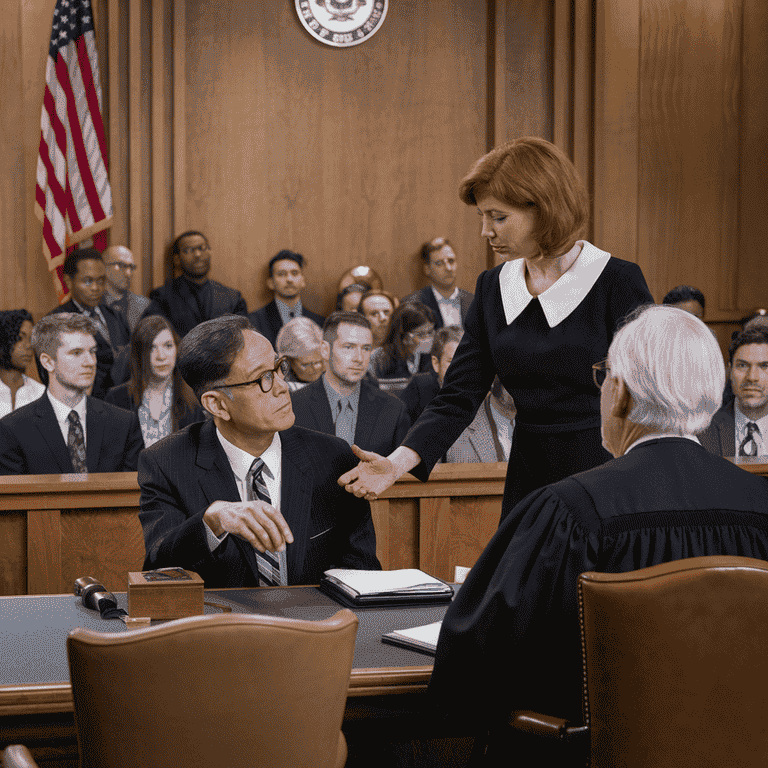 Lawyer cross-examining a neurosurgery expert witness in court.