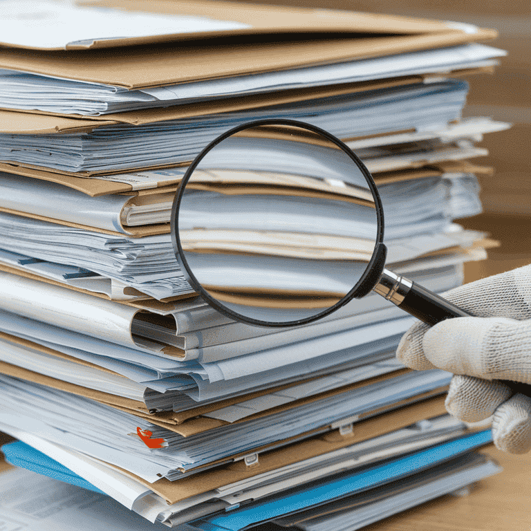 Magnifying glass over medical records for Medical record reviews