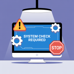 Computer screen with caution icons representing challenges and limitations in digital health records.