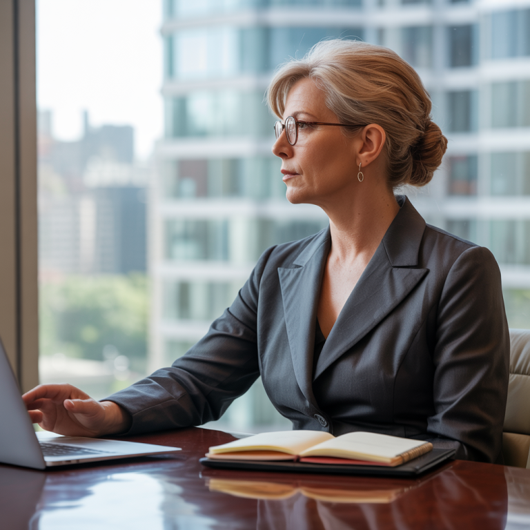 Medical expert witness thoughtfully planning next steps in a calm office setting.