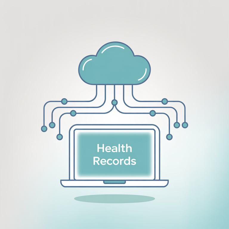 Simple technology icons representing digital health records.