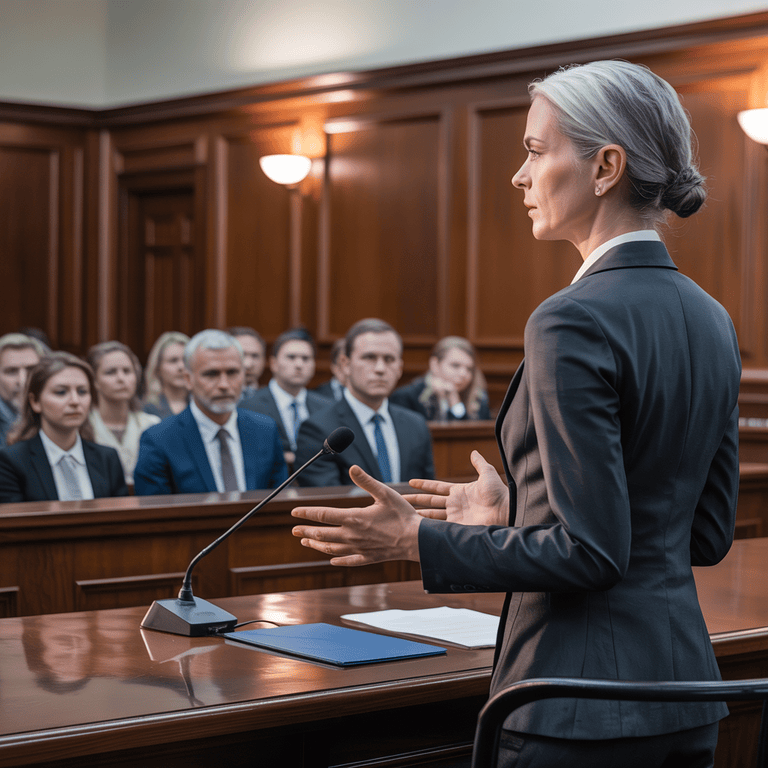 Courtroom scene with a medical expert testifying in a malpractice case.