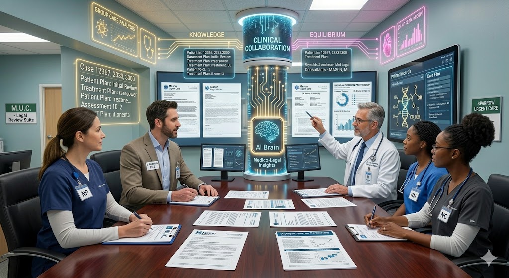 Attorney and physician expert analyzing medical records for legal evaluation